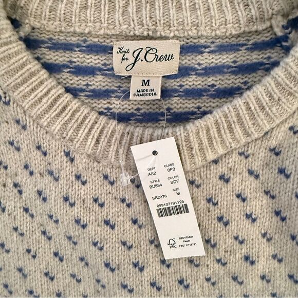 J. Crew Lambswool Fair Isle sweater with bird's eye New - Picture 5 of 9